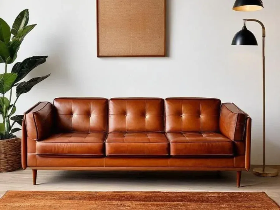 classic tan leather sofa